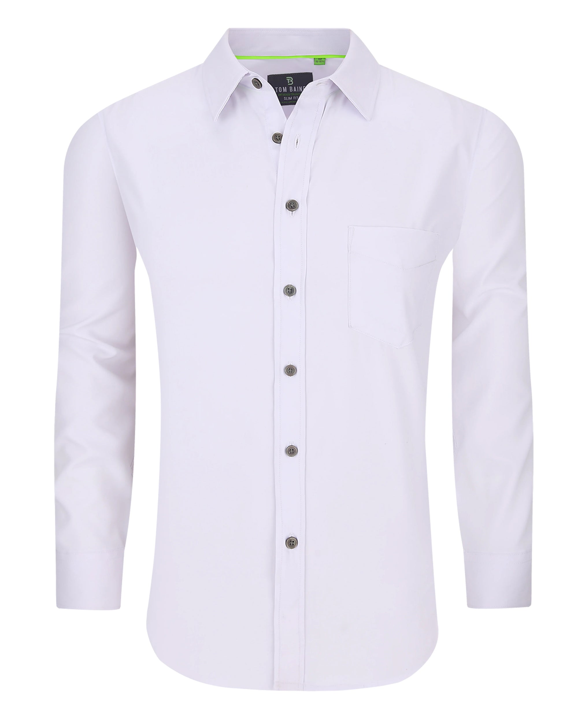 Men&#39;s Slim Fit Performance Long Sleeve White Solid Shirt