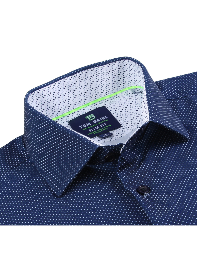 Men's Geometric Slim Fit Performance Navy Long Sleeve Shirt