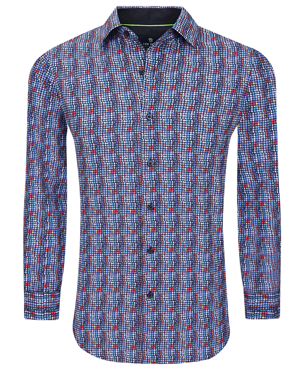 Men's Slim Fit Performance Long Sleeve Printed Multi Blue